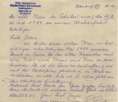 Dankschreiben für den Einsatz 1983